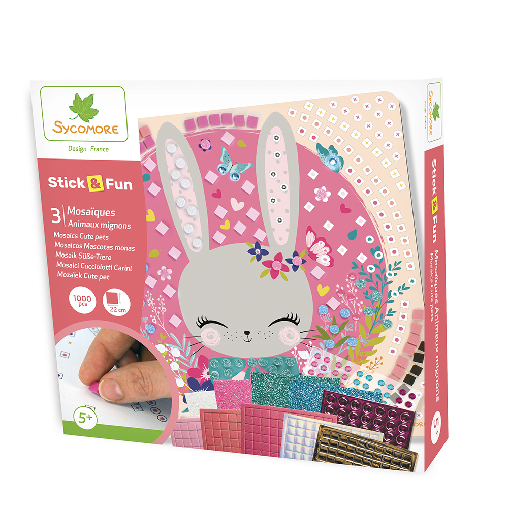 Set mozaic cu stickere colorate și pietre strălucitoare - 3 tablouri cu animale drăgălașe
