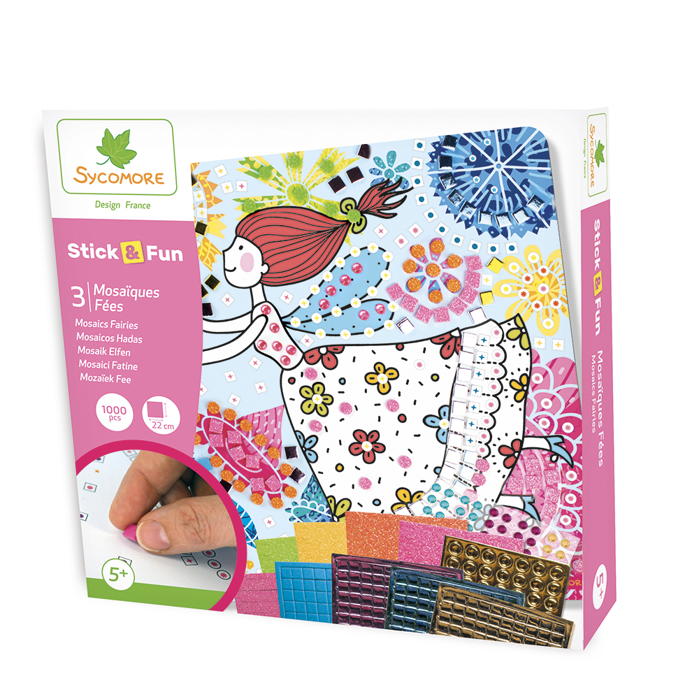 Set mozaic cu stickere colorate și pietre strălucitoare - 3 tablouri cu zâne