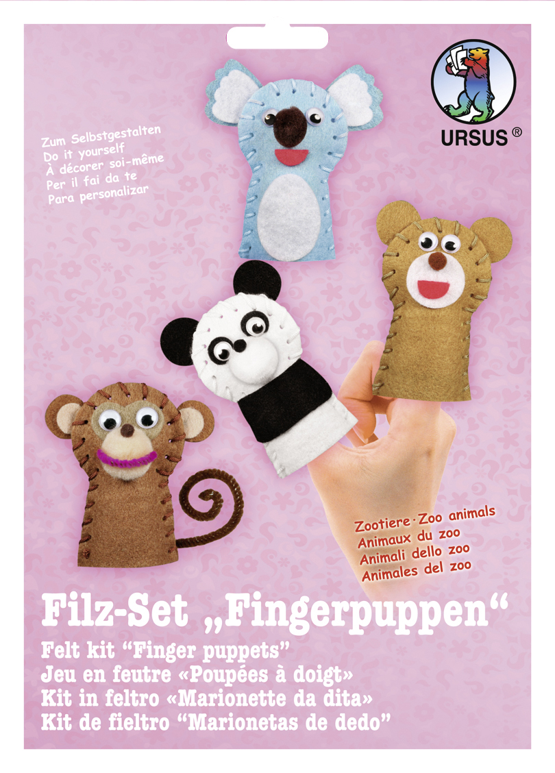 Set pentru crearea a 4 marionete pentru degete - Animale de la zoo