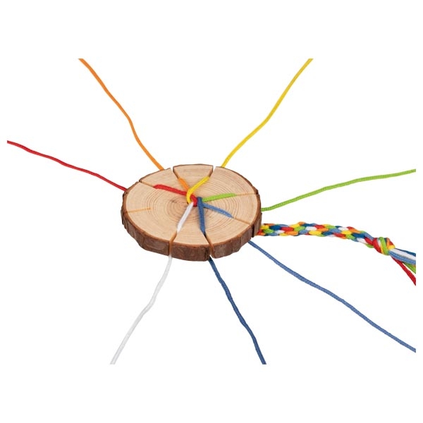 Set pentru împletit brățări - Disc din lemn și 7 fire colorate