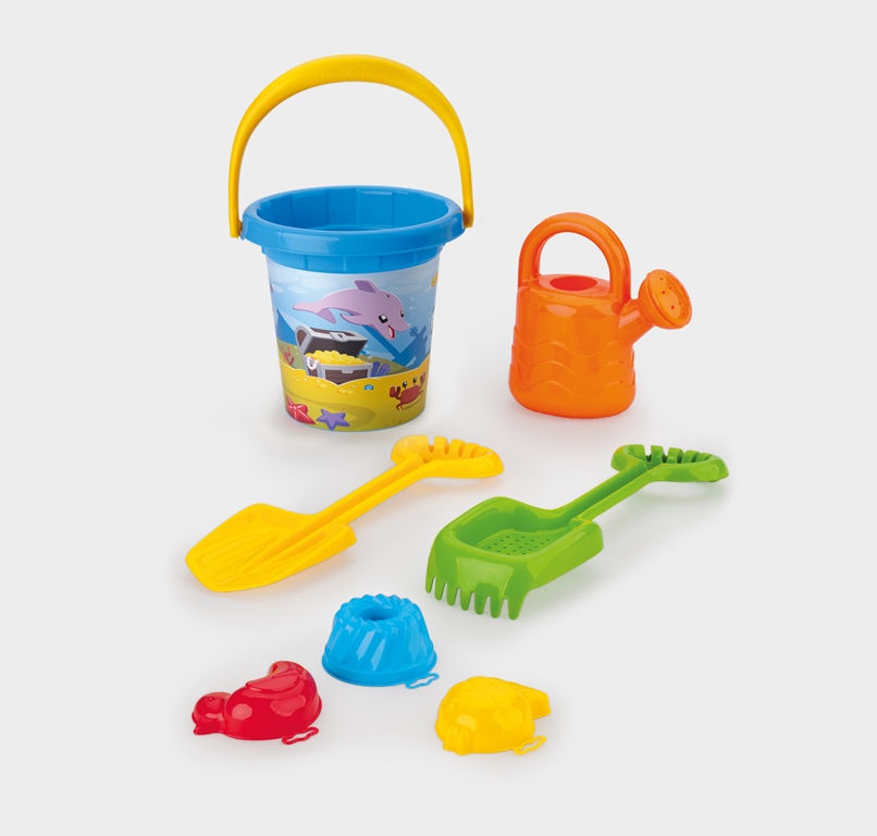Set pentru nisip cu găletușă colorată și 6 piese