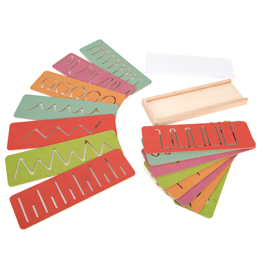 Set de15 șabloane colorate din lemn pentru pre-scriere imagine 2022