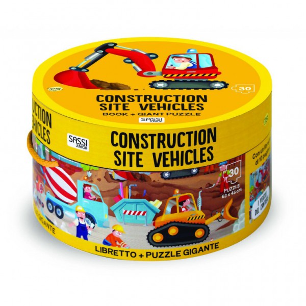Set carte + puzzle uriaș cu 30 de piese - vehicule de șantier