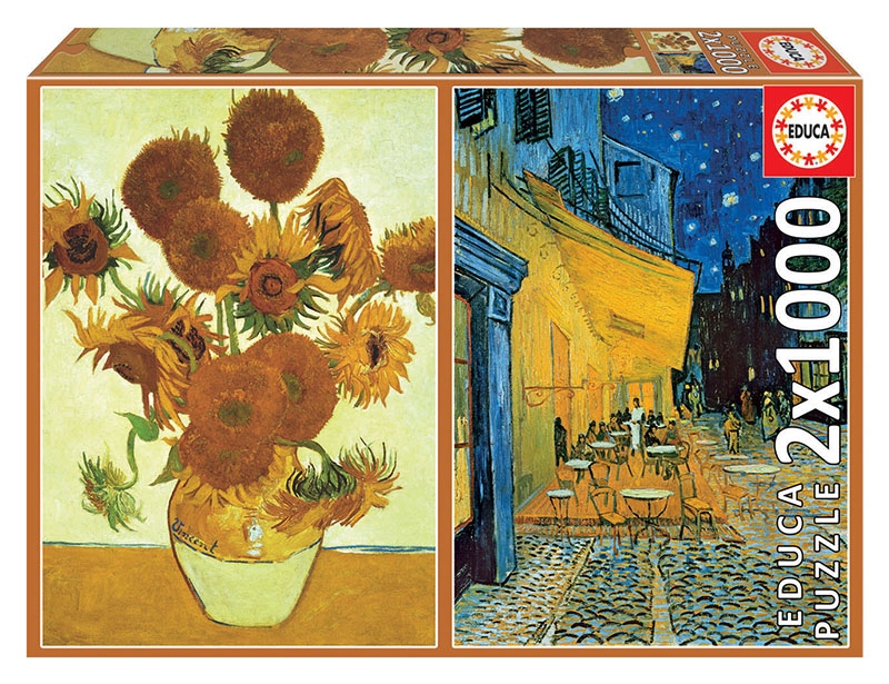 Set de 2 puzzle-uri din câte 1000 de piese – Floarea soarelui & Terasa cafenelei noaptea (Van Gogh) edituradiana.ro imagine 2022