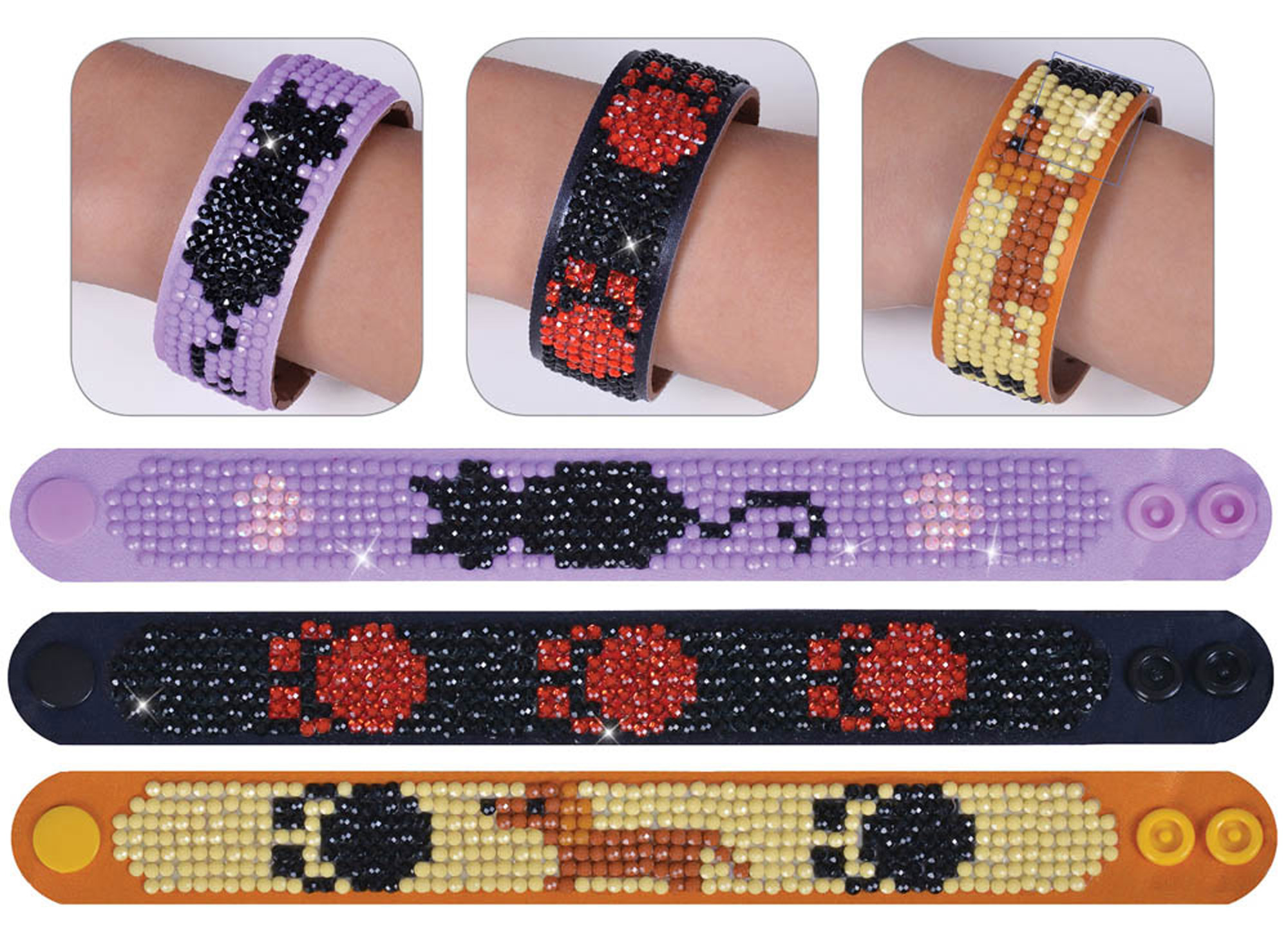 Set de 3 brățări cu diamante – animale, 3 x 23 cm