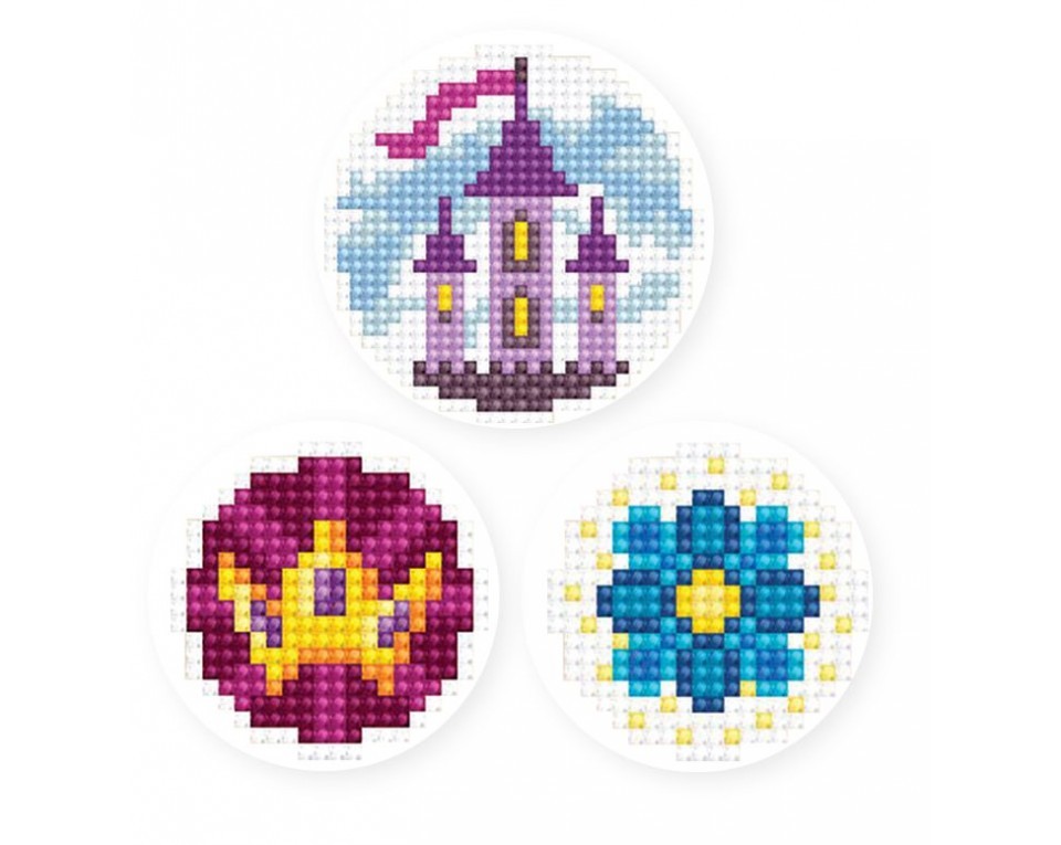 Set de 3 stickere cu diamante - castel, coroană, emblemă (7 cm)