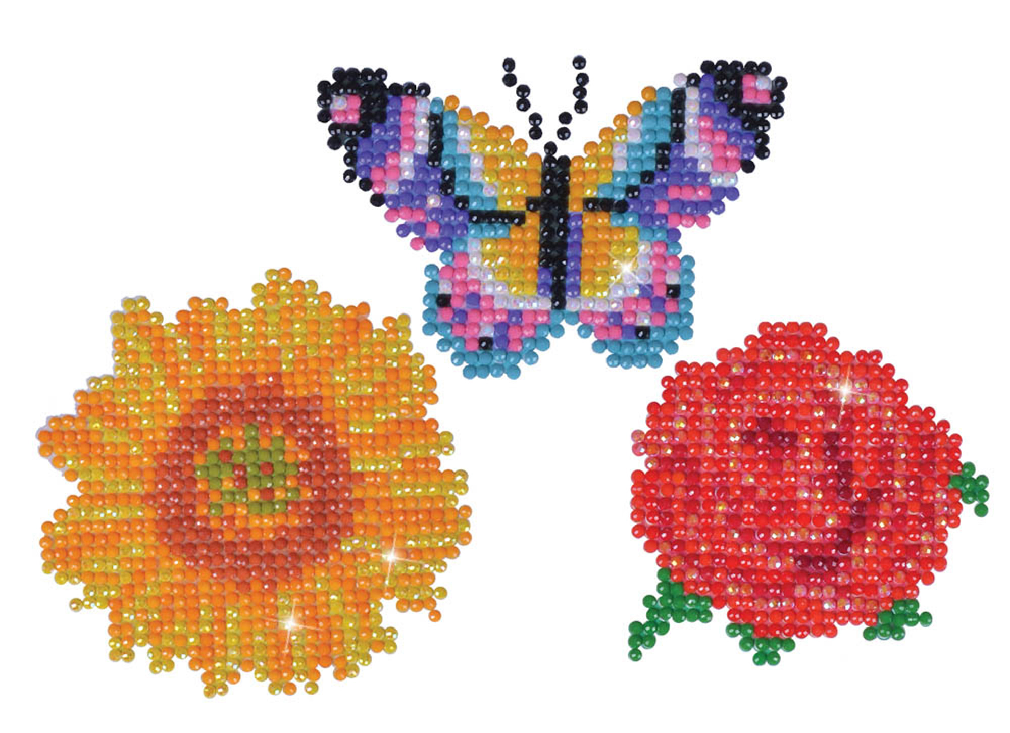 Set de 3 stickere cu diamante – Gerbera, trandafir și fluture