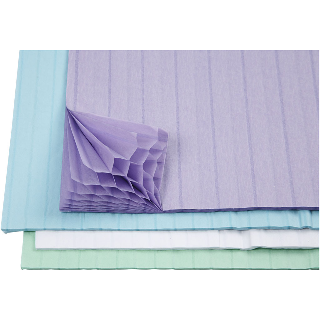 Set de 8 coli de hârtie tip fagure pentru decorațiuni, 28 x 17 cm (albastru deschis, verde, mov și alb) edituradiana.ro
