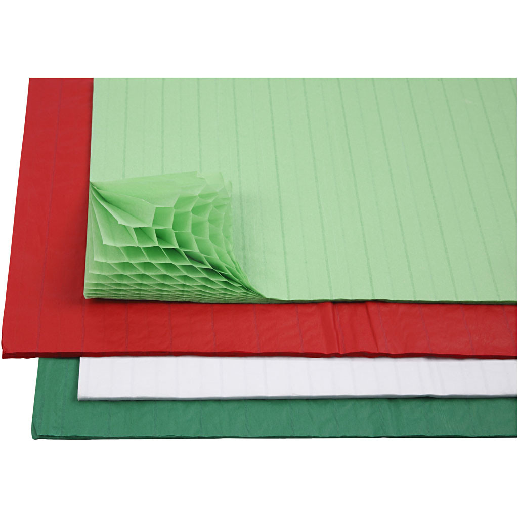 Set de 8 coli de hârtie tip fagure pentru decorațiuni, 28 x 17 cm (verde deschis, roșu, alb și verde închis) edituradiana.ro
