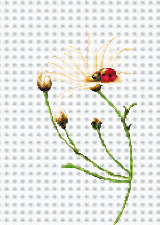 Set de brodat cu ață și ac -Buburuză pe floare de romaniță edituradiana.ro