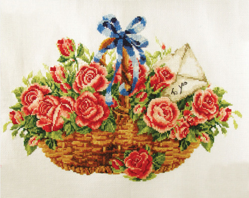 Set goblen imprimat cu ață și ac – Coș cu trandafiri, 38 x 25 cm edituradiana.ro