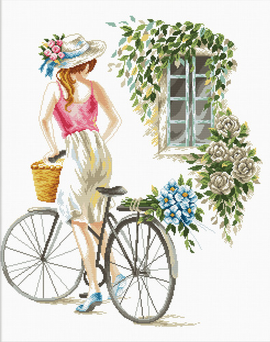 Set goblen imprimat cu ață și ac – Fata cu bicicletă, 43 x 51 cm ață poza 2022