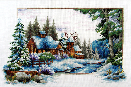 Set goblen imprimat cu ață și ac – Peisaj de iarnă, 39 x 25 cm edituradiana.ro