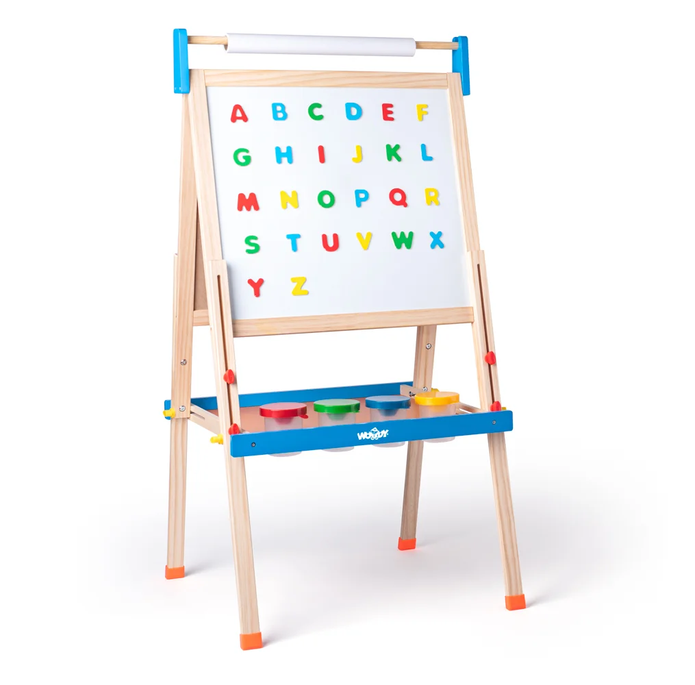 Șevalet cu 2 table, rolă de hârtie și accesorii pentru scris și pictură