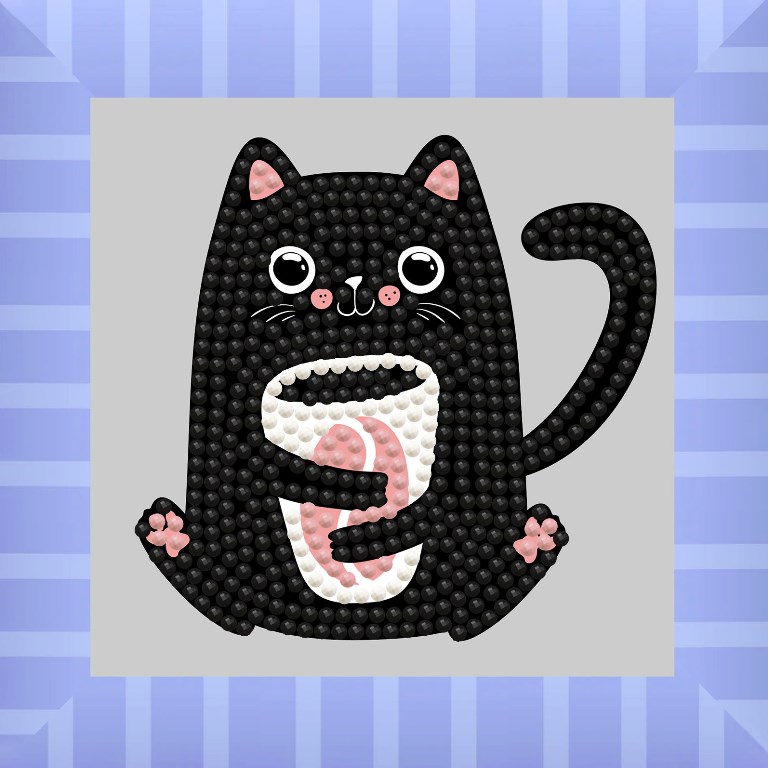 Mini tablou cu diamante - Pisicuța neagră, 13 x 13 cm