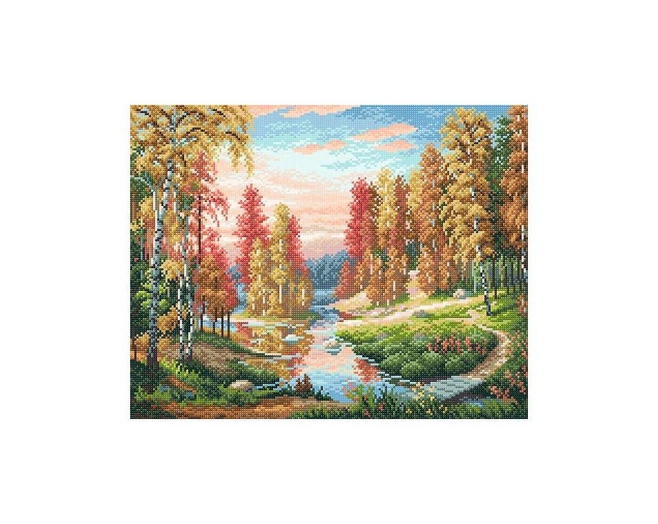 Tablou cu diamante - Apus de toamnă, 48x38 cm