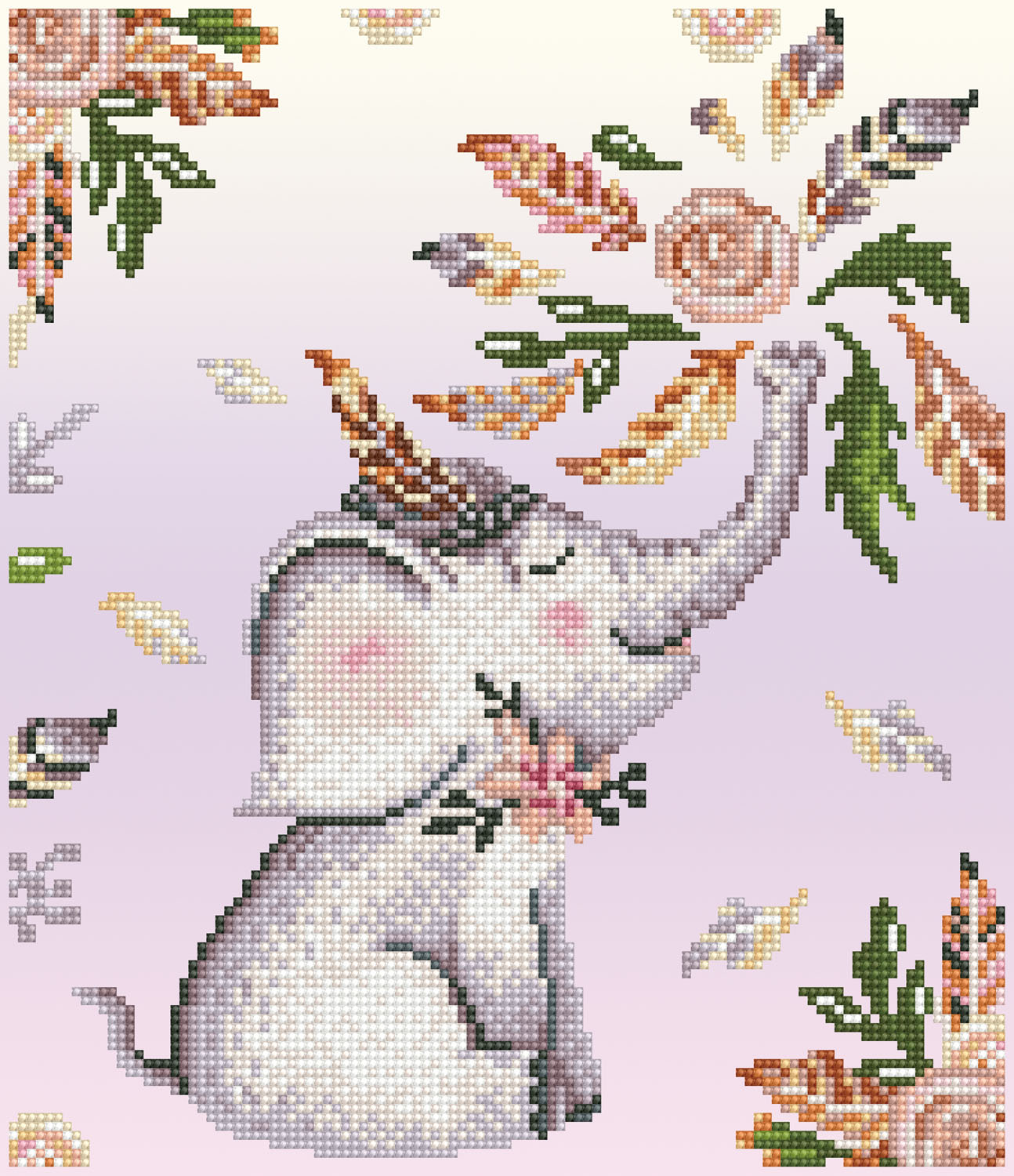 Tablou cu diamante – Elefanțel printre flori, 32 x 37 cm diamante poza 2022