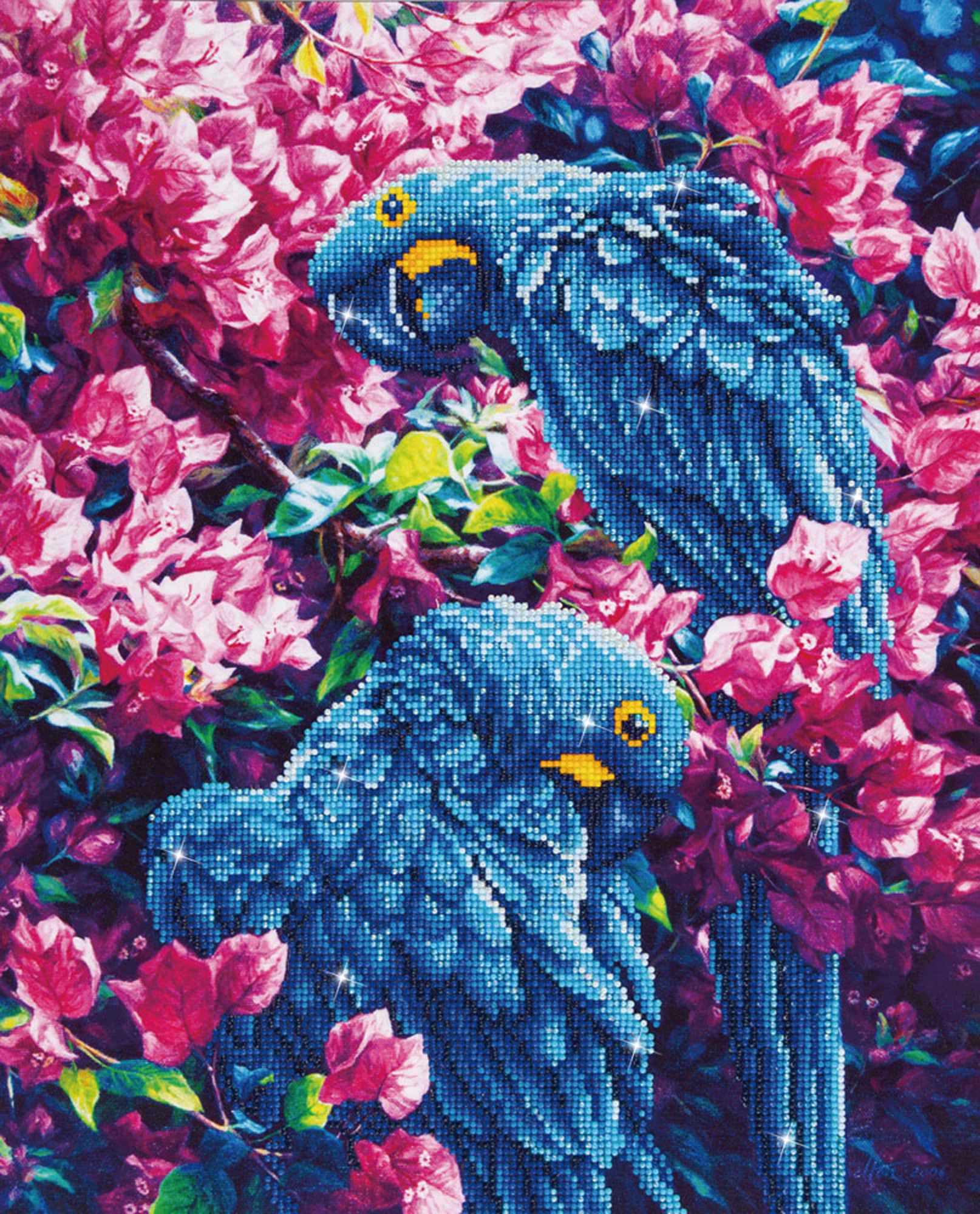 Tablou cu diamante – Flori și papagali albaștri, 52 x 42 cm edituradiana.ro imagine 2022