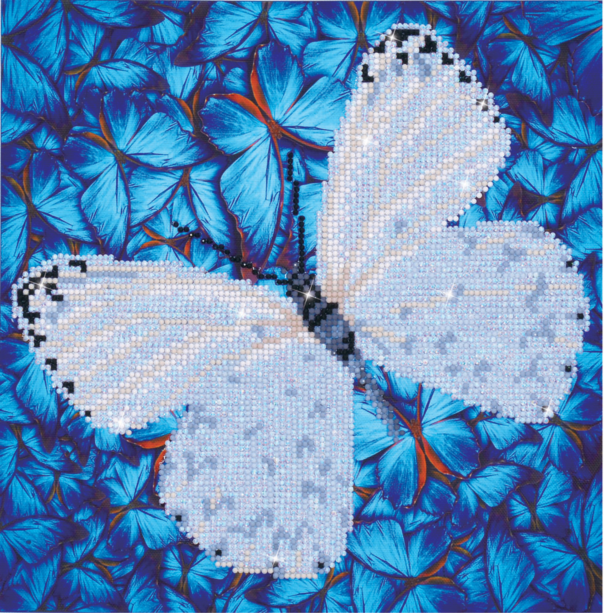 Tablou cu diamante - Fluture alb, 30 x 30 cm