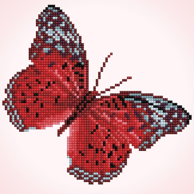 Tablou cu diamante –Fluture roșu cu gri, 23 x 23 cm edituradiana.ro