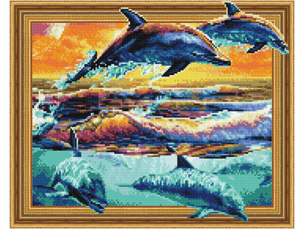 Tablou 5D cu diamante înrămat – Delfini jucăuși, 40 x 50 cm edituradiana.ro imagine 2022