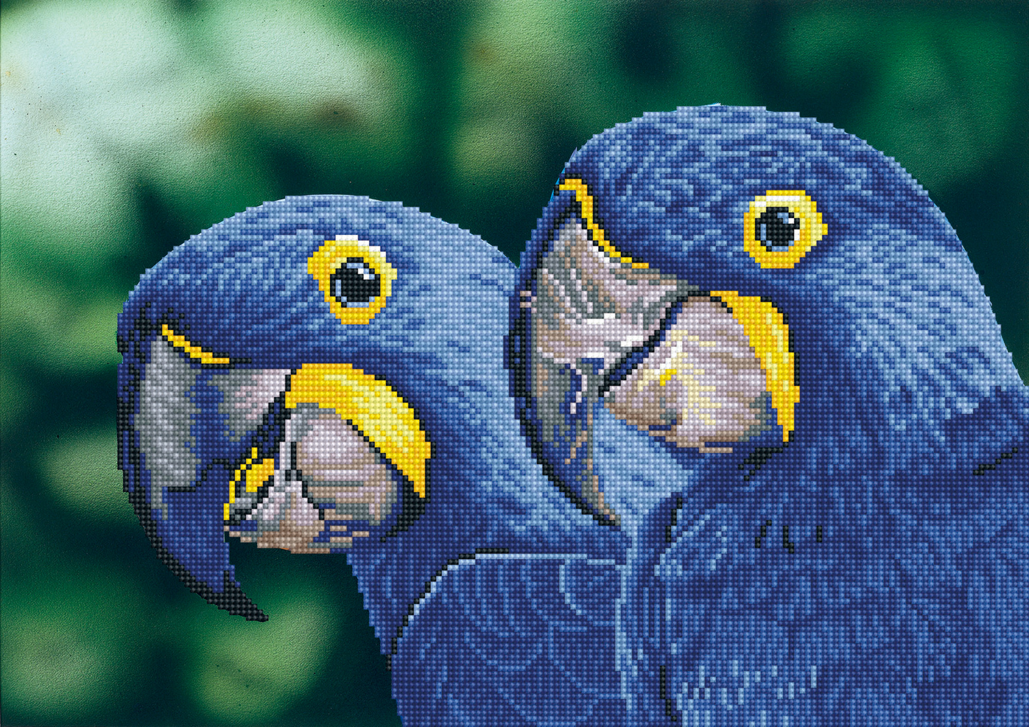 Tablou cu diamante - Papagali albaștri, 37 x 52 cm
