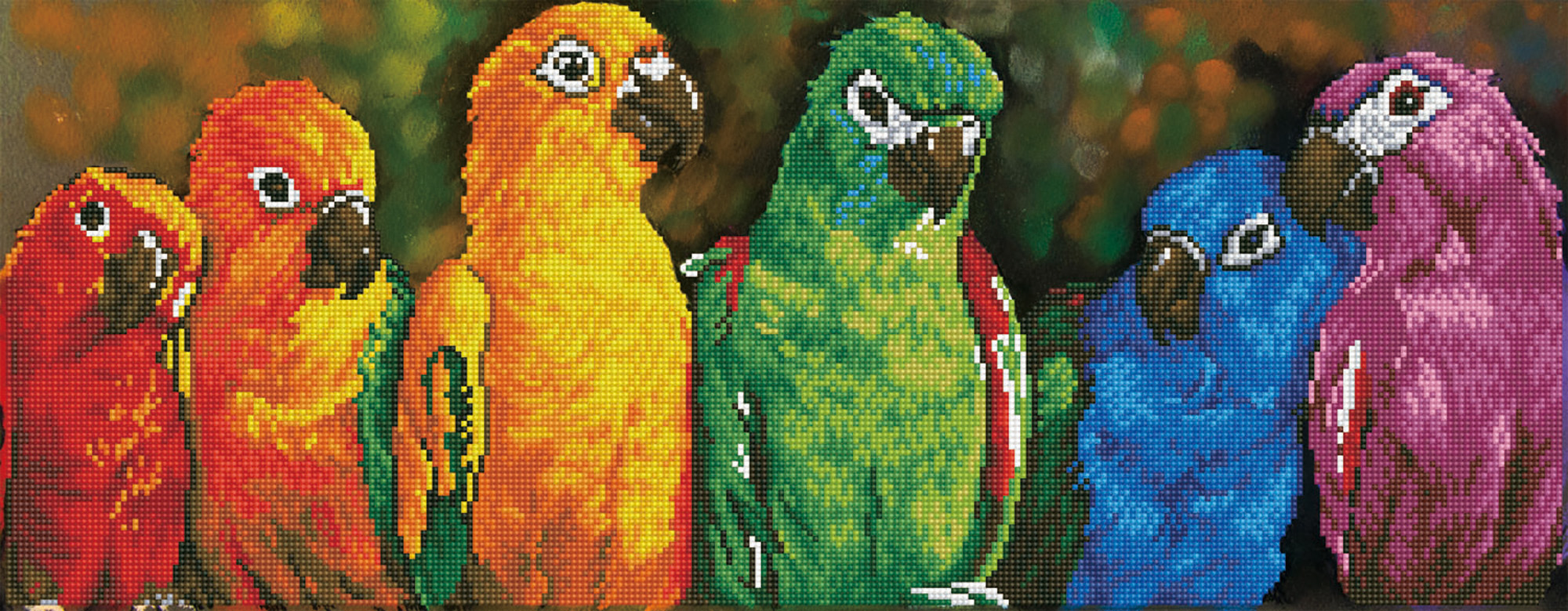 Tablou cu diamante – Papagali multicolori, 30 x 77 cm (tablou