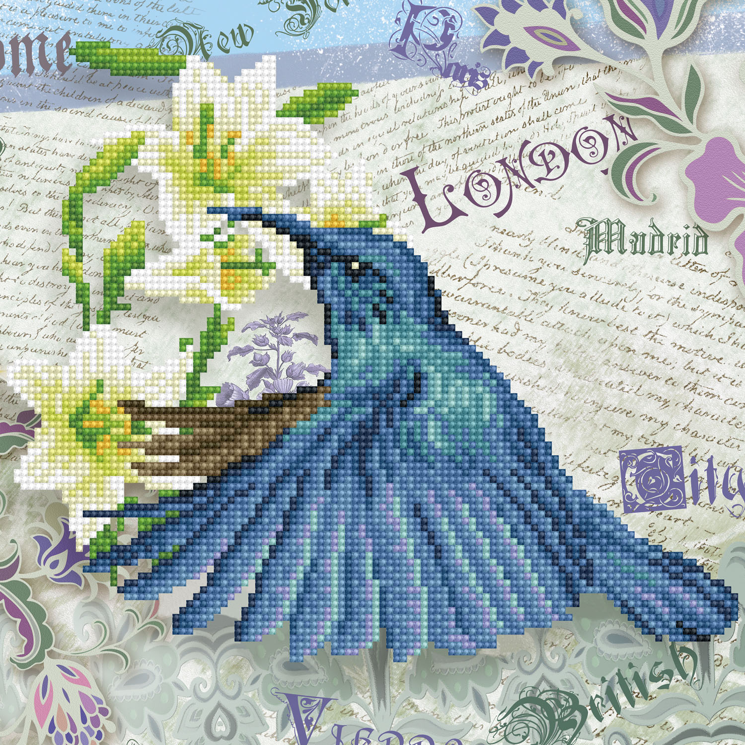 Tablou cu diamante - Pasărea colibri, 30 x 30 cm