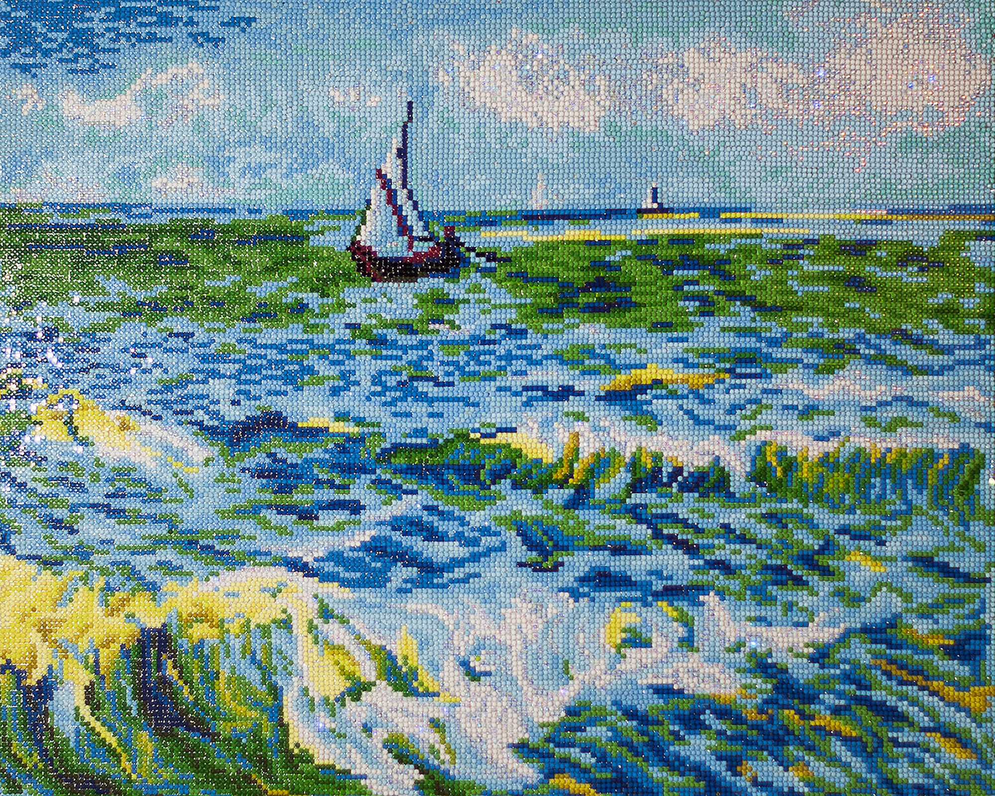 Tablou cu diamante – Peisaj marin la Saint Maries (Van Gogh), 45 x 55 cm (tablou