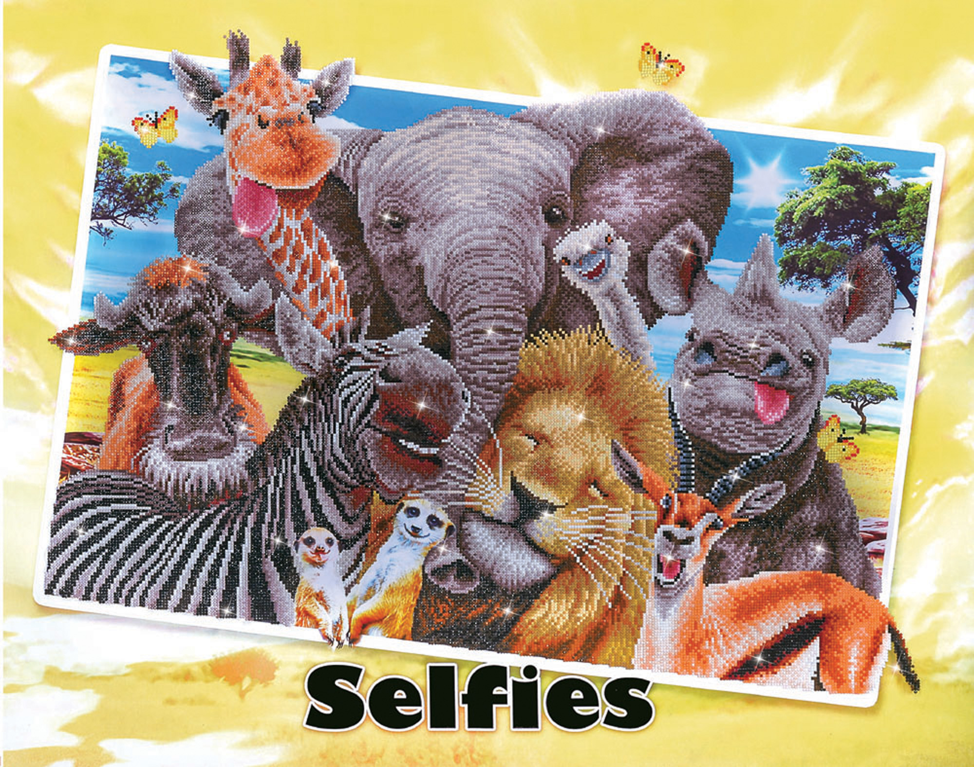 Tablou cu diamante – Selfie cu animale din junglă, 77 x 97 cm Animale poza 2022