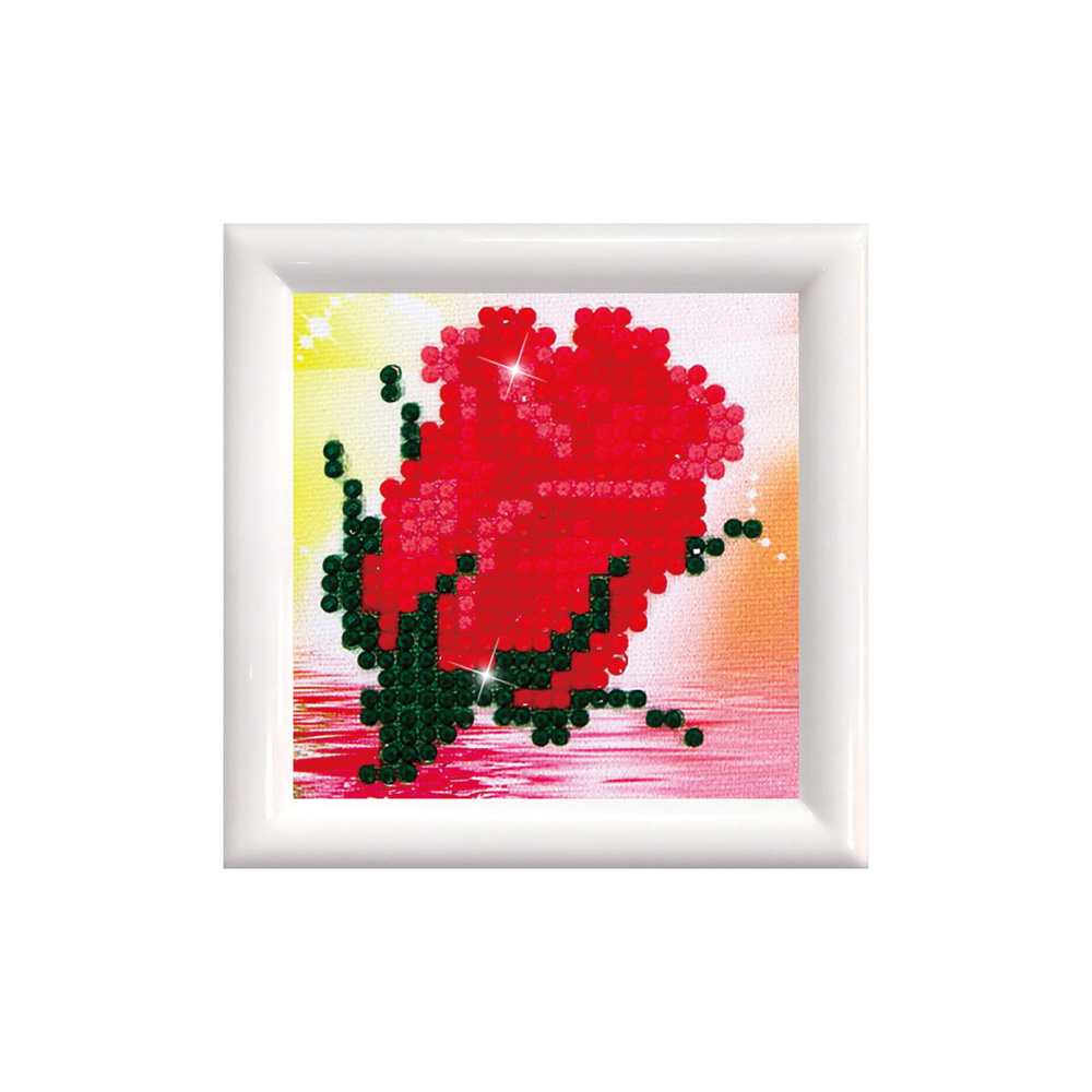 Set tablou cu diamante și ramă - Trandafir roșu, 7 x 7 cm