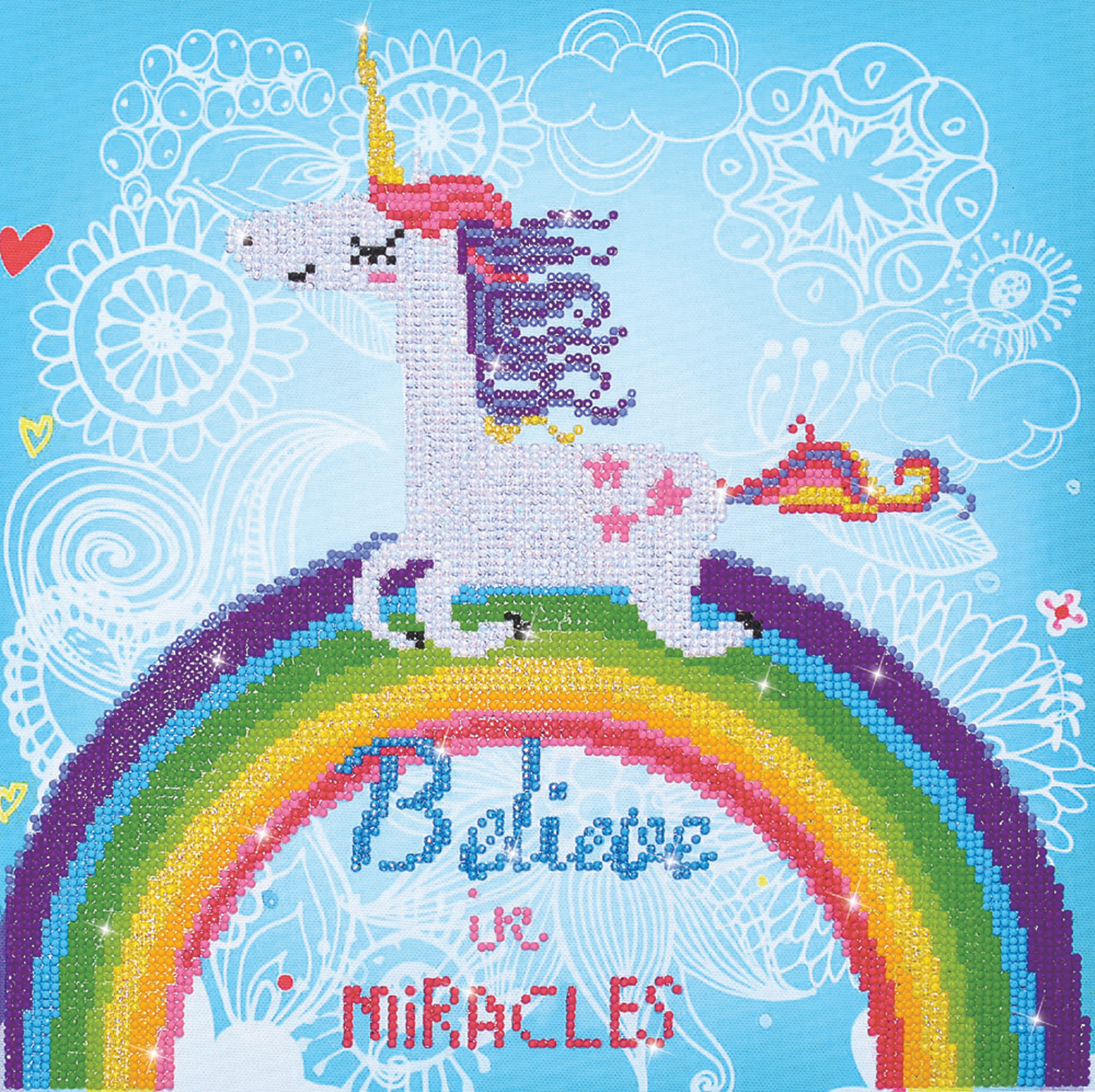 Tablou cu diamante – Unicorn pe curcubeu (Believe in miracles), 35 x 35 cm (Believe poza 2022