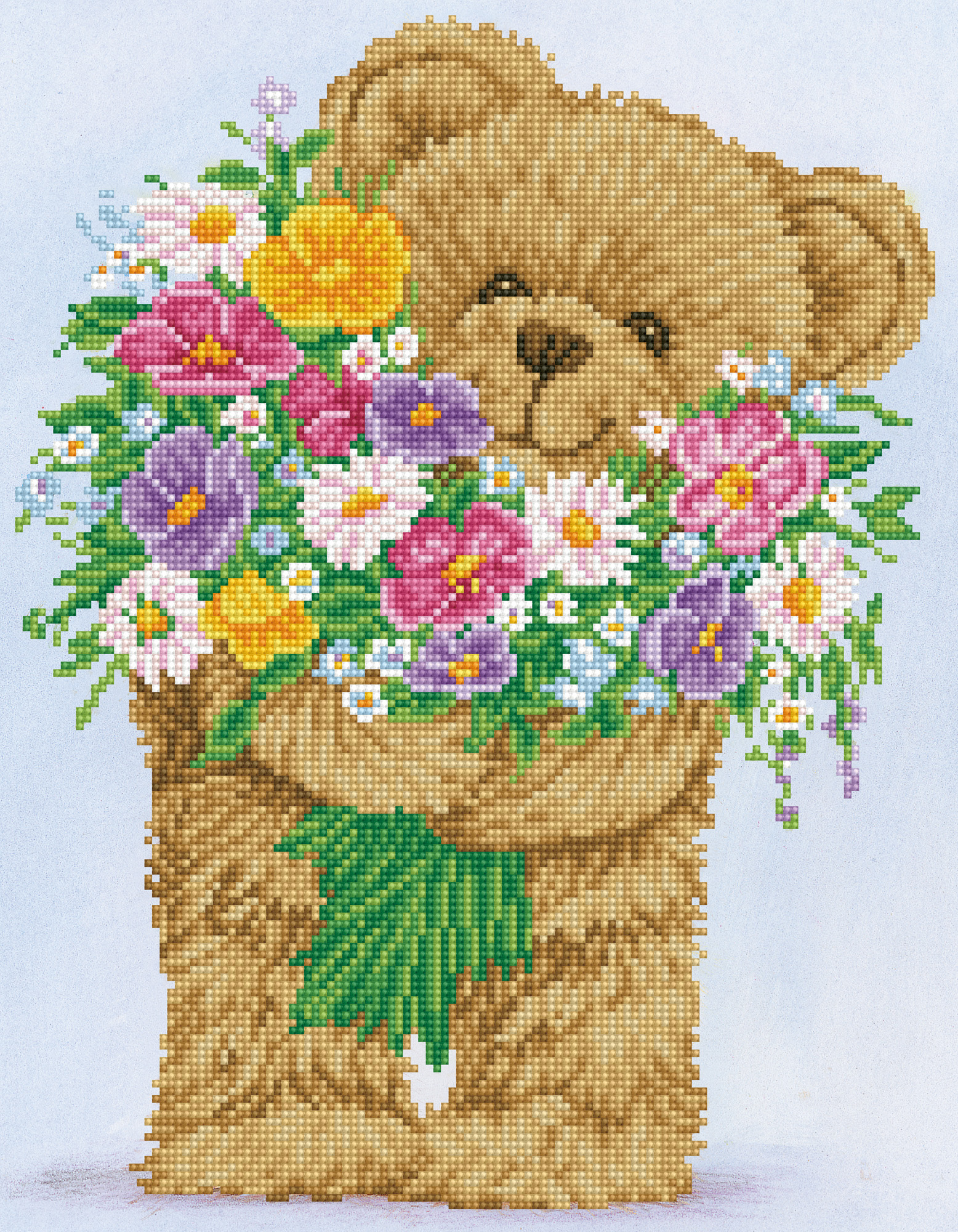 Tablou cu diamante – Ursuleț cu buchet de flori, 46 x 36 cm Buchet poza 2022