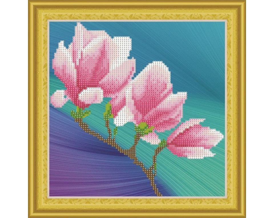Tablou 5D cu diamante înrămat - Ramură de magnolie