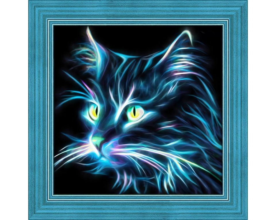 Tablou cu diamante -pisică în culori neon (25 x 25 cm)