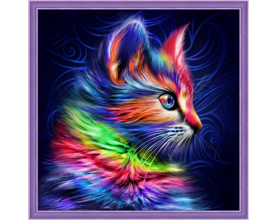 Tablou cu diamante - pisicuță multicoloră (30 x 30 cm)