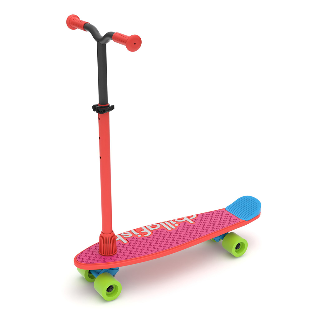 Trotinetă și skateboard 2 în 1, cu 4 roți, mâner roșu și 3 plăci interschimbabile pentru bază – SkatieSkootie (Mâner poza 2022