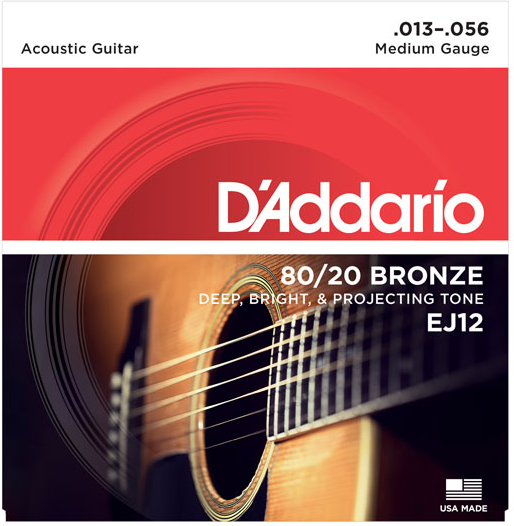 Corzi chitara acustica - Corzi acustica D'Addario EJ12 13-56 80/20 Bronze Medium, guitarshop.ro