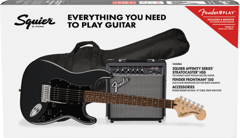 Seturi chitare electrice cu amplificator si accesorii - Set chitara Squier Affinity Strat HSS CFM cu Fender Frontman 15G, guitarshop.ro