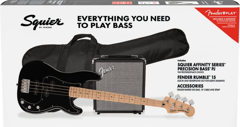 Seturi chitare bass cu amplificator si accesorii - Squier Set Affinity PJ-Bass MN BLK w/Rumble 15, guitarshop.ro