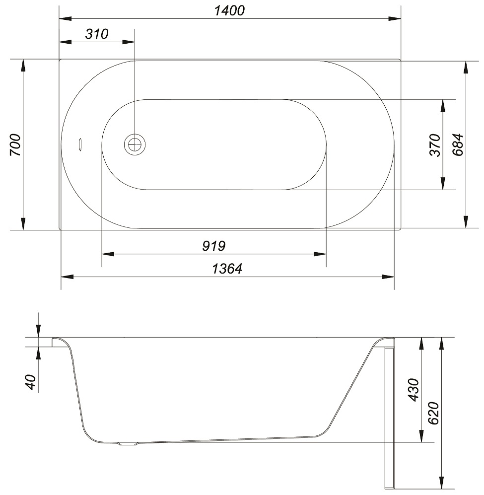 Cazi de baie simple Cada Baie ABS Cersanit Octavia 140x70 S3