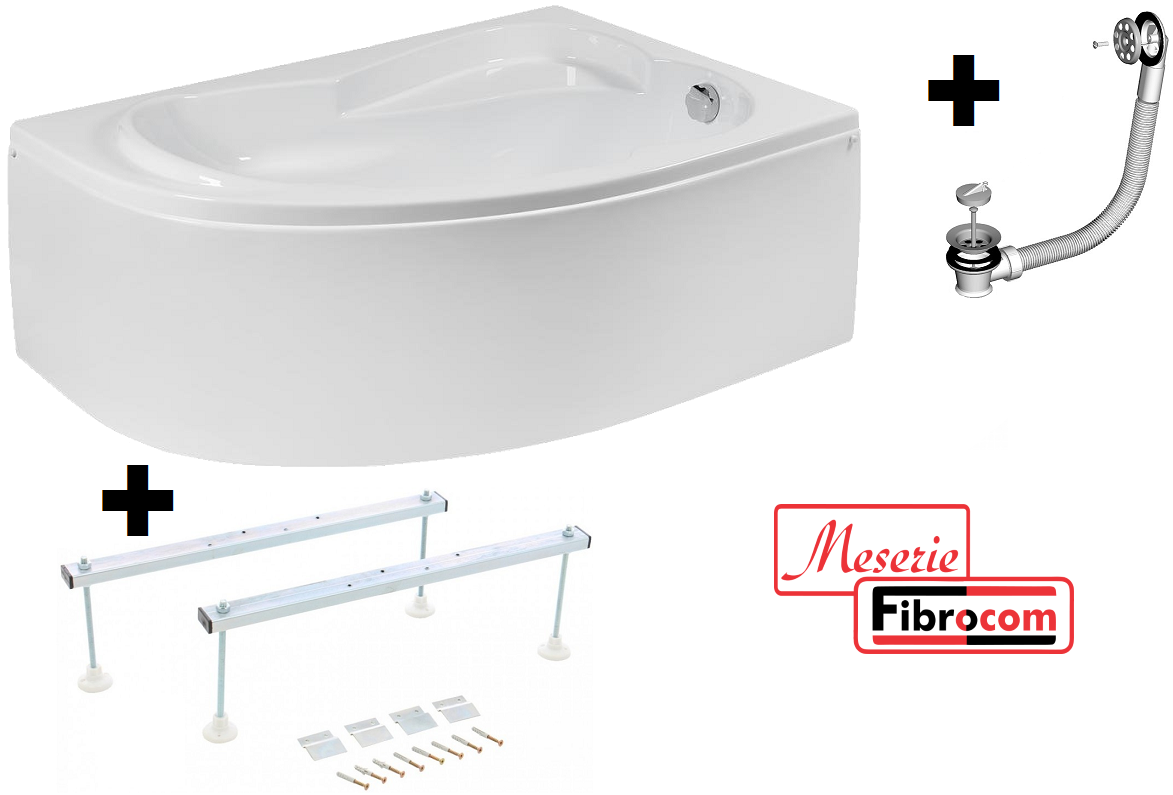 Pachet Complet - Cada Baie Acril Fibrocom Saturn 140x90 COLT STANGA + Cadru Metalic + Masca Frontala + Sifon Evacuare