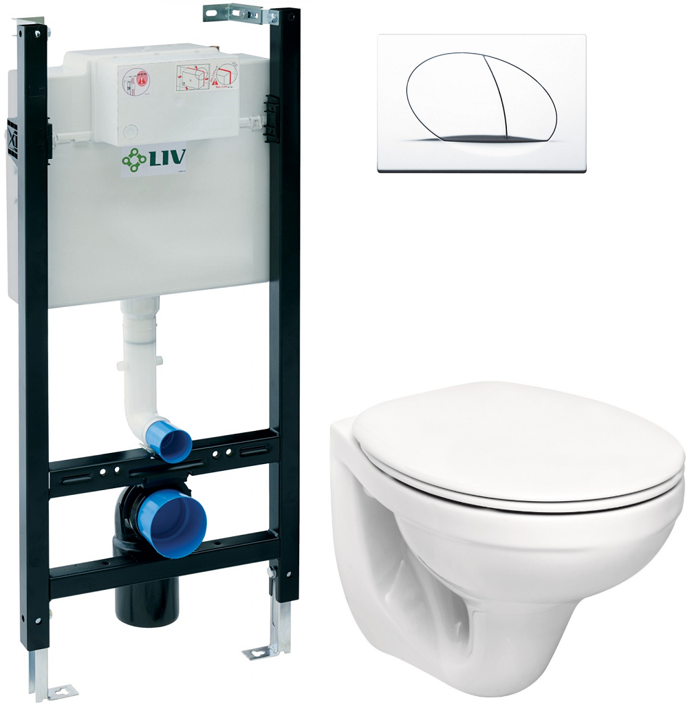 Pachet Complet Sistem WC Suspendat Kolo Idol - Gata de Montaj - Cadru fixare LIV + Rezervor Ingropat, Clapeta Alba, Vas WC si Capac WC softclose
