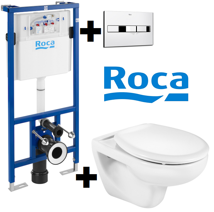 Pachet Complet Sistem WC Suspendat Roca Victoria - Gata de Montaj - Cadru fixare + Rezervor Ingropat, Clapeta Crom, Vas WC si Capac WC  Softclose