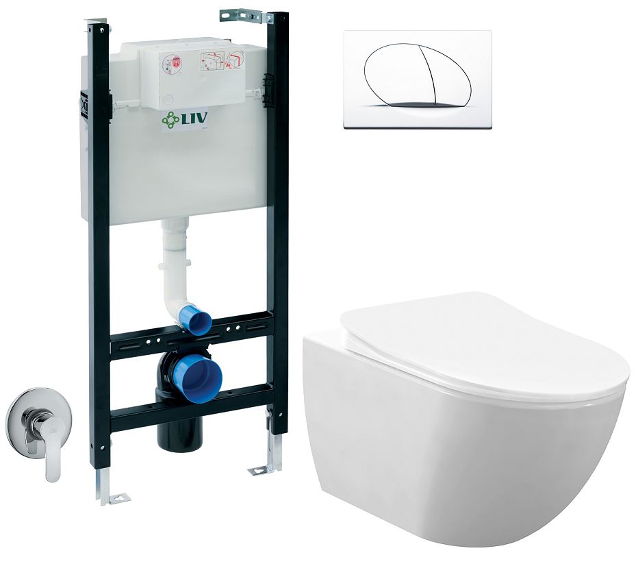 Set 3 in 1 Toaleta cu bideu Creavit Design, Paffoni, Liv, capacitate 9 L, capac soft and slim, clapeta alba