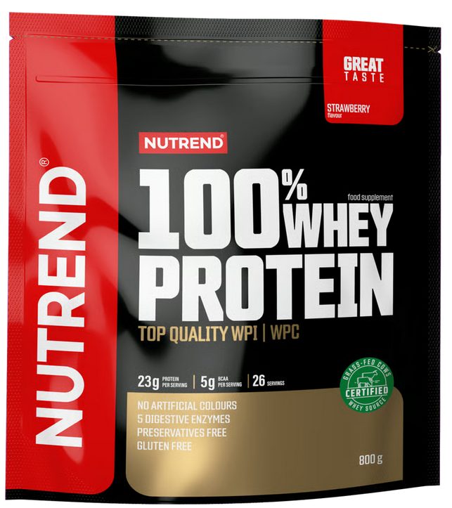 Whey & Izolat - 100% Whey Protein 800g Nutrend Proteină premium din zer Capsuni, advancednutrition.ro