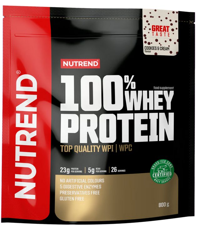 Whey & Izolat - 100% Whey Protein 800g Nutrend Proteină premium din zer Cookies Cream, advancednutrition.ro