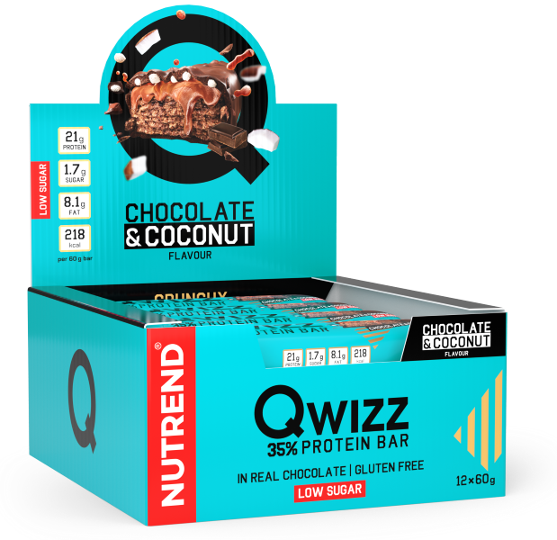 Batoane & Shake-uri - 12 Batoane x 60g Qwizz Protein Bar Nutrend Chocolate Coconut, advancednutrition.ro