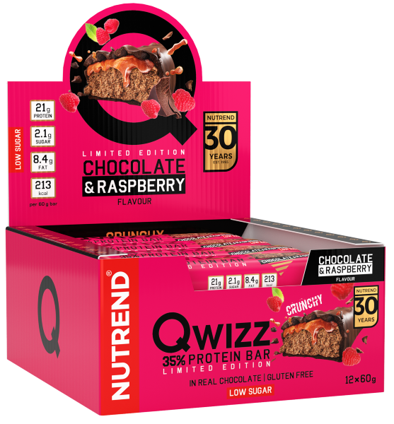 Batoane & Shake-uri - 12 Batoane x 60g Qwizz Protein Bar Nutrend Chocolate Raspberry, advancednutrition.ro