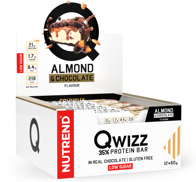 Batoane & Shake-uri - 12 Batoane x 60g Qwizz Protein Bar Nutrend Migdale si Ciocolata, advancednutrition.ro